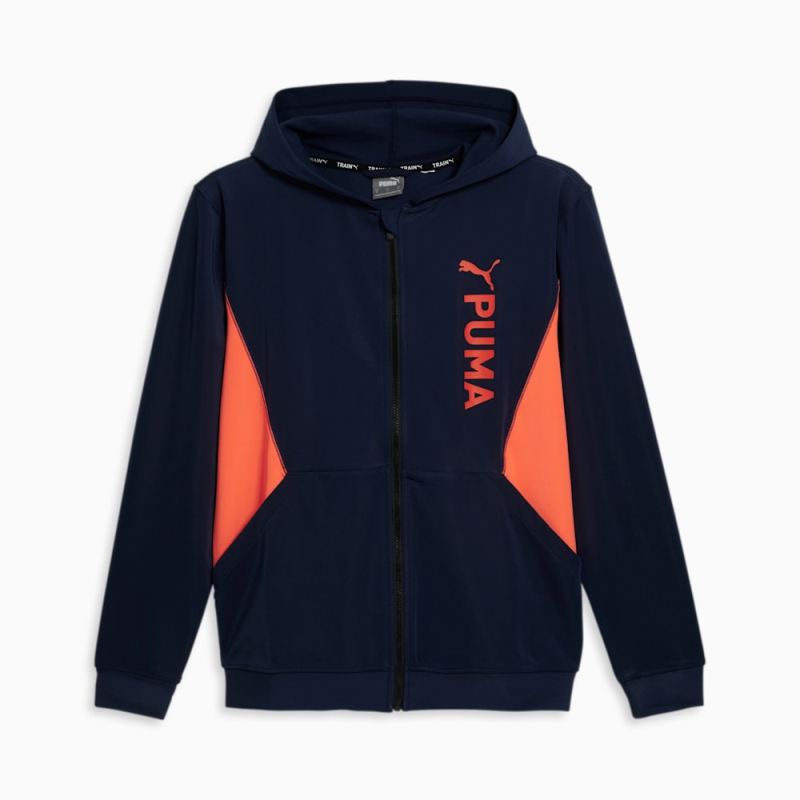 Puma | Men's Fit Double Knit Full-Zip Hoodie - Navy-Neon Sun