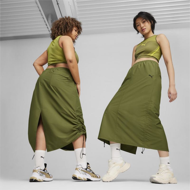 Puma | Women's DARE TO Midi Woven Skirt - Olive Green - Click Image to Close