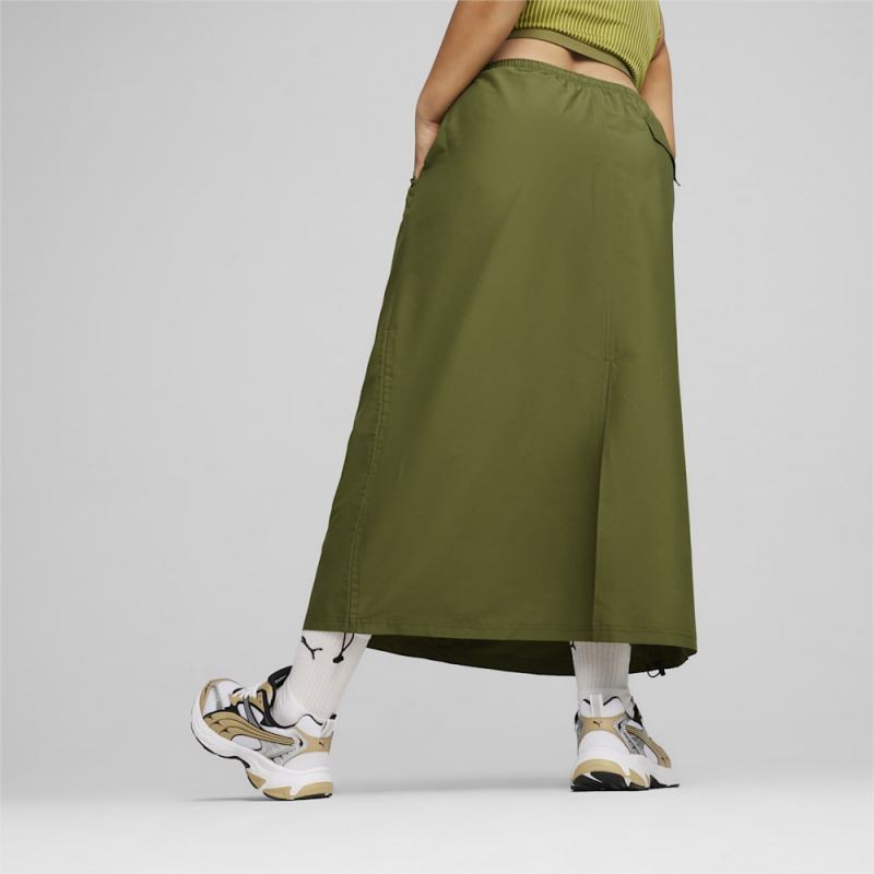 Puma | Women's DARE TO Midi Woven Skirt - Olive Green