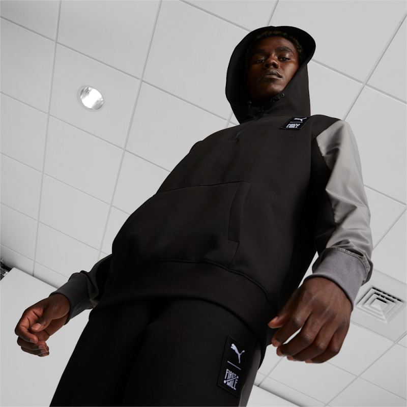 Puma | Men's x FIRST MILE Quarter-Zip Training Hoodie - CASTLEROCK-Black