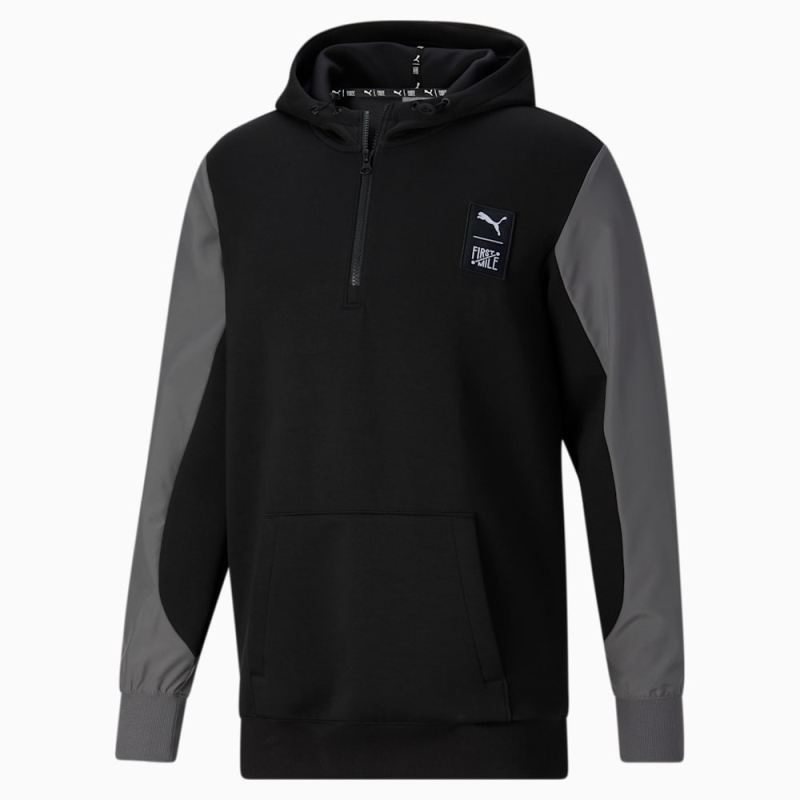 Puma | Men's x FIRST MILE Quarter-Zip Training Hoodie - CASTLEROCK-Black