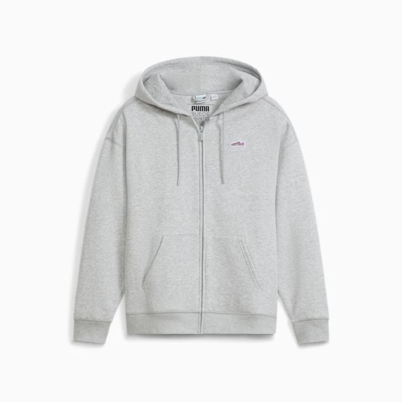 Puma | Women's Suede Logo Full-Zip Hoodie - Light Gray Heather