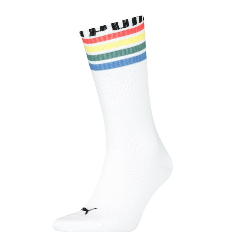 Puma | Men's Unisex Crew Length Socks (1 Pack) - White / Rainbow