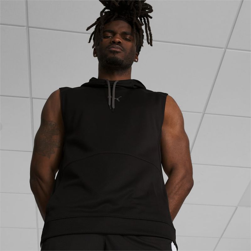 Puma | Men's Tech Knit Sleeveless Training Hoodie - Black-Cool Dark Gray