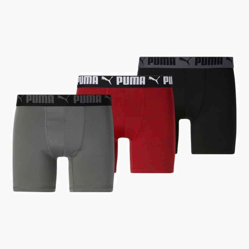 Puma | Men's Athletic Boxer Briefs [3 Pack] - RED / GREY