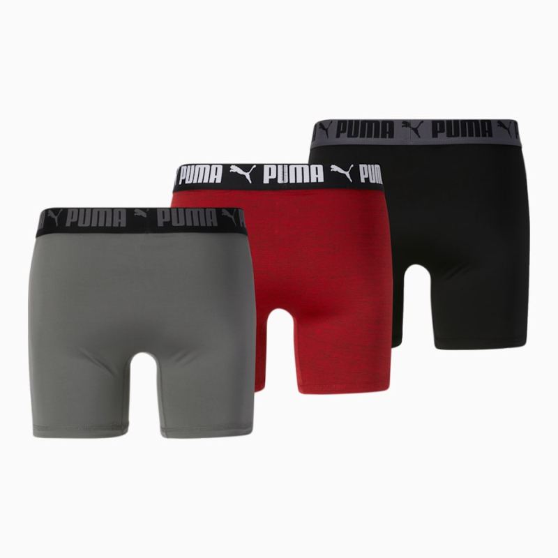 Puma | Men's Athletic Boxer Briefs [3 Pack] - RED / GREY