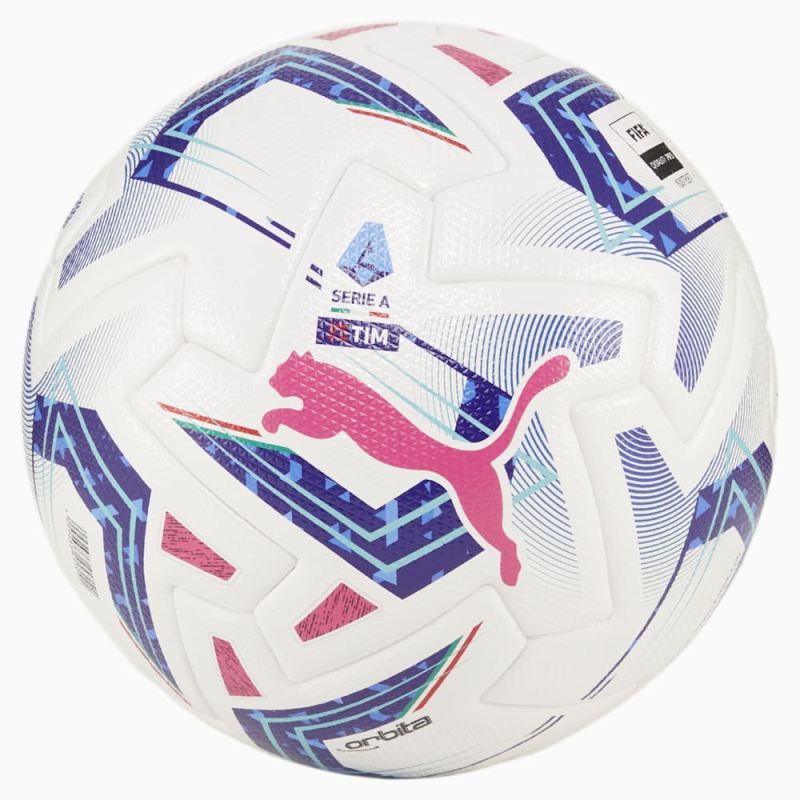 Puma | Women's Orbita Serie A Pro Soccer Ball - White-Blue Glimmer-Sunset Glow