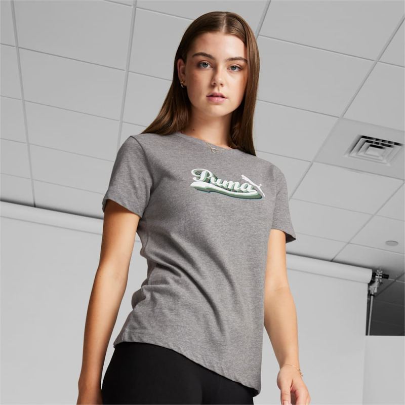 Puma | Women's Vintage Script Logo Tee - Medium Gray Heather