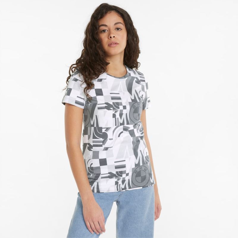 Puma | Women's BMW M Motorsport Statement Printed Tee - White-Gray color AOP - Click Image to Close