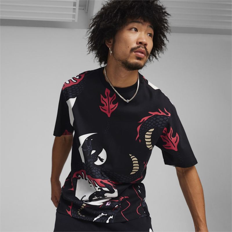 Puma | Men's x STAPLE AOP Tee - Black-Staple Pink