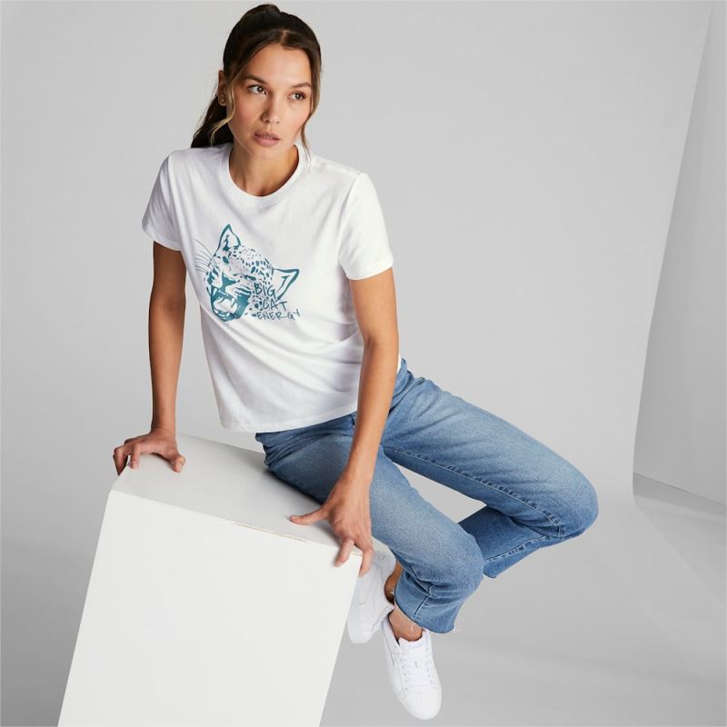 Puma | Women's Big Cat Energy Tee - White - Click Image to Close