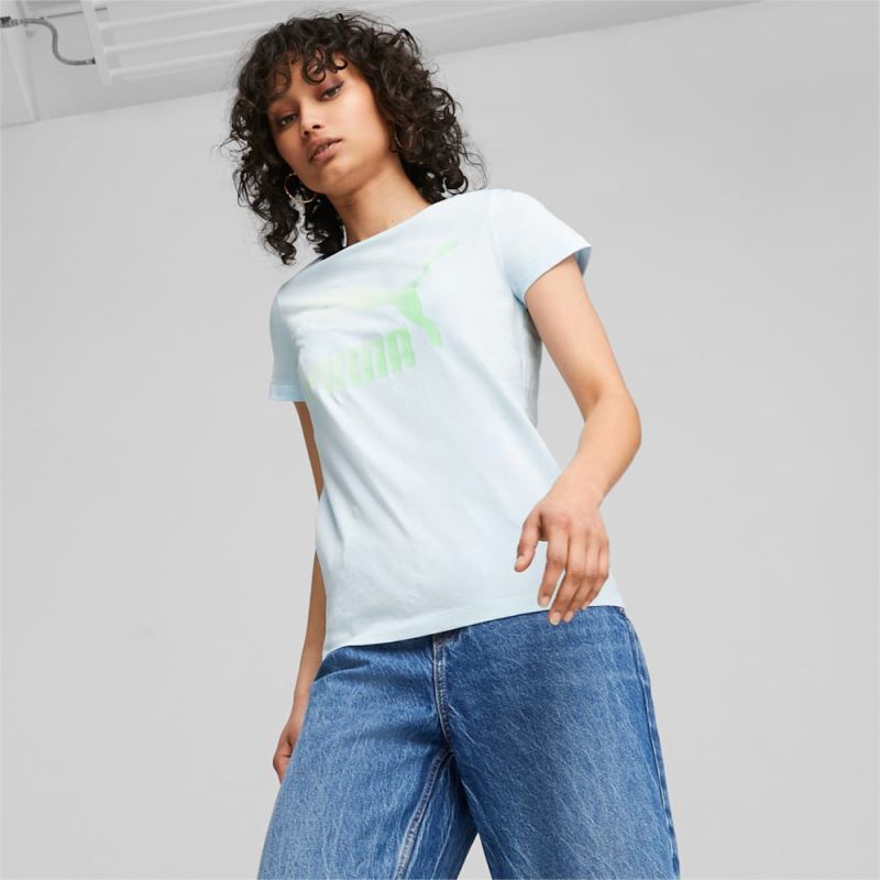 Puma | Women's Classics Logo Infill Tee - Icy Blue-beach days - Click Image to Close