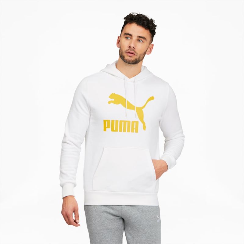 Puma | Men's Classics Logo Hoodie FL - White-Bamboo