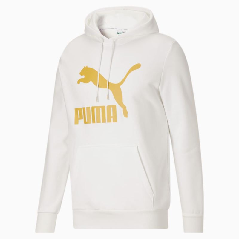 Puma | Men's Classics Logo Hoodie FL - White-Bamboo