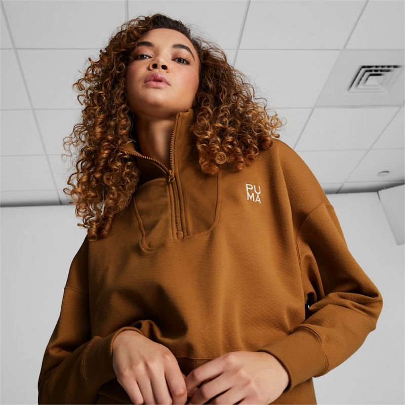 Puma | Women's Infuse Half-Zip Oversized Sweatshirt - Desert Tan