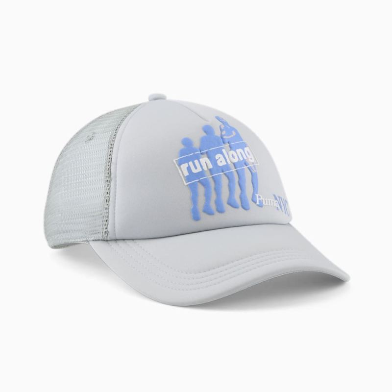 Puma | Men's NYC Run Along Retro Trucker Hat - LIGHT PASTEL GREY - Click Image to Close