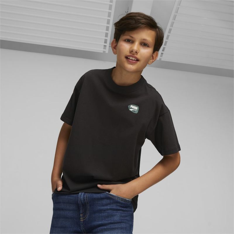 Puma | Boys Downtown Kids Graphic Tee - Black - Click Image to Close