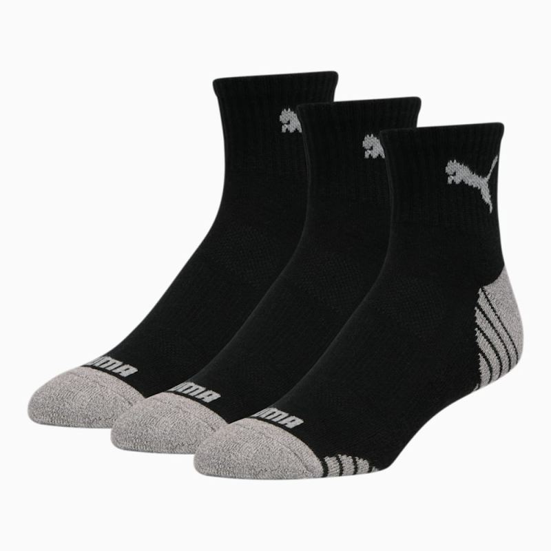 Puma | Men's Half-Terry Quarter Length Crew Socks (3 Pack) - BLACK / GREY