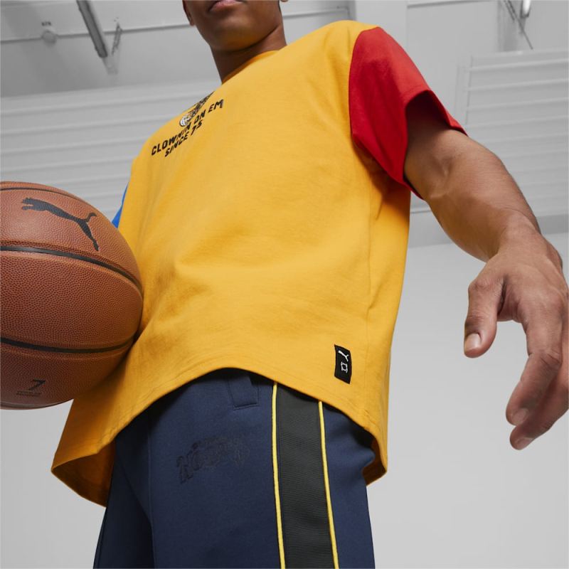 Puma | Men's SHOWTIME Clown On Em Basketball Tee - Yellow Sizzle-Electric Blue Lemonade-For All Time Red