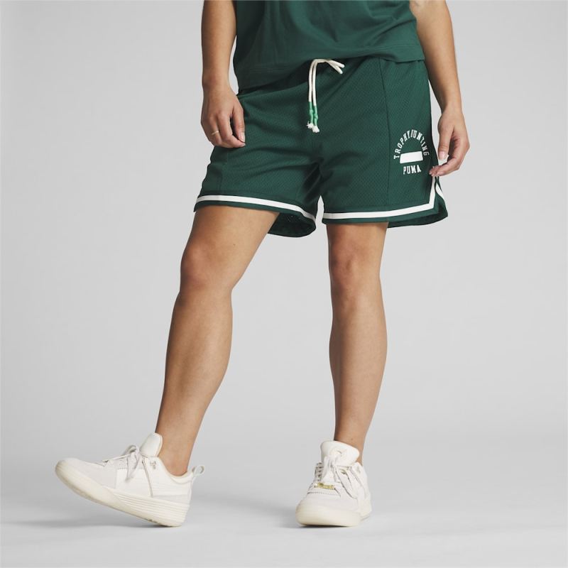 Puma | Women's x TROPHY HUNTING Basketball Shorts - Malachite - Click Image to Close