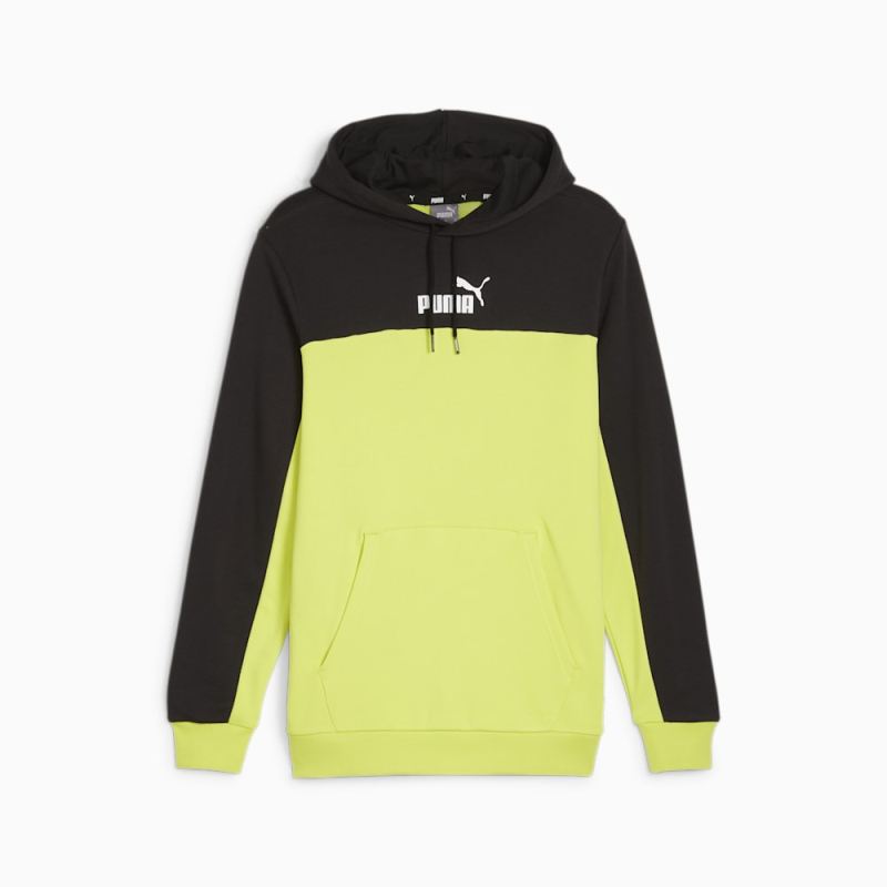 Puma | Men's Essentials+ Block Hoodie - Black-lime sheen