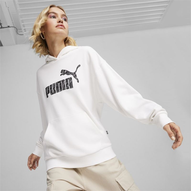 Puma | Women's ESS+ ANIMAL Hoodie - White - Click Image to Close