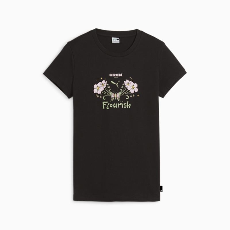 Puma | Women's Grow & Flourish Graphic Tee - Black - Click Image to Close