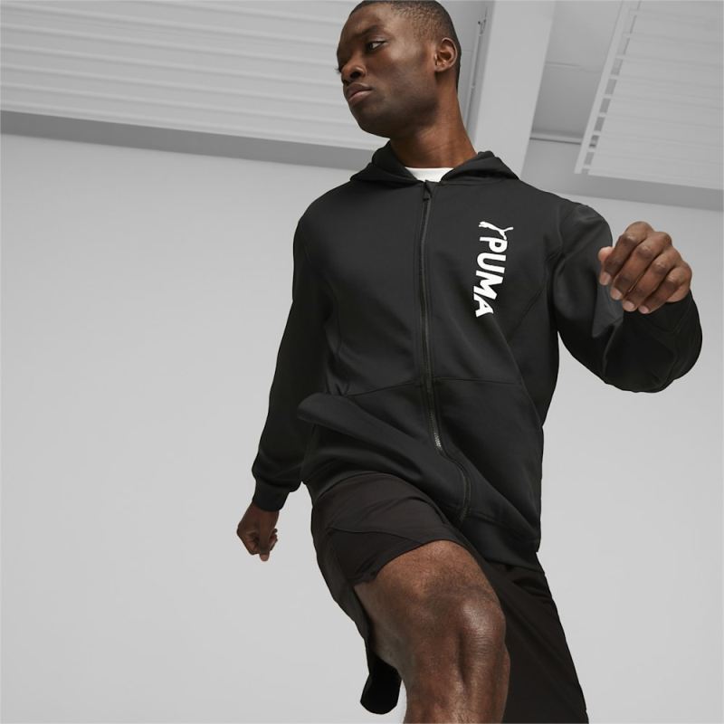 Puma | Men's Fit Double Knit Full-Zip Hoodie - Black - Click Image to Close