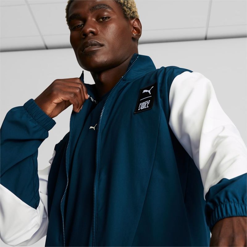 Puma | Men's x FIRST MILE Woven Full-Zip Running Jacket - Marine Blue-White