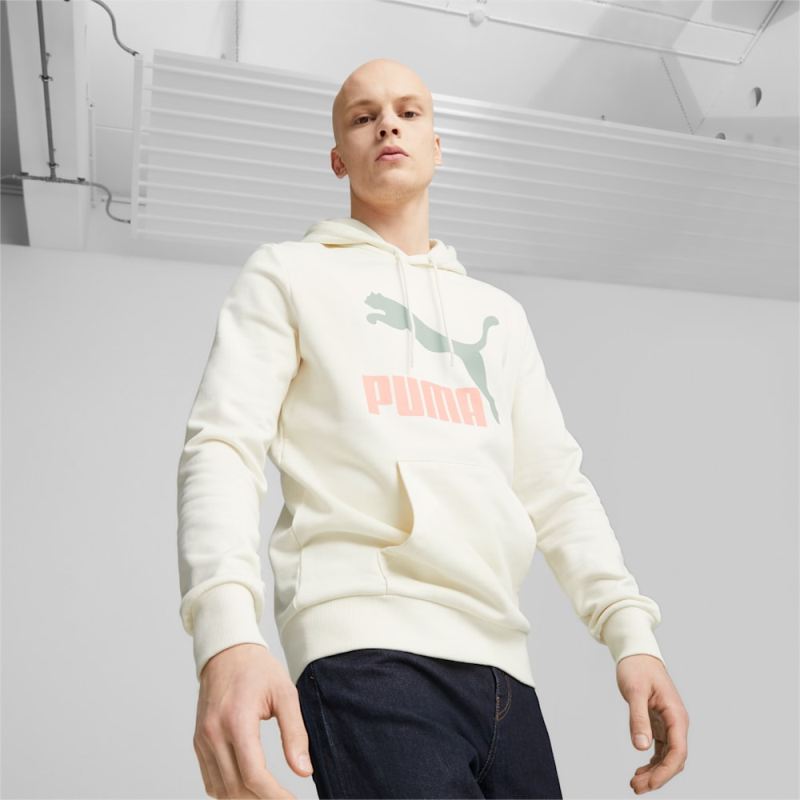 Puma | Men's Classics Logo Hoodie - Warm White-Green Fog