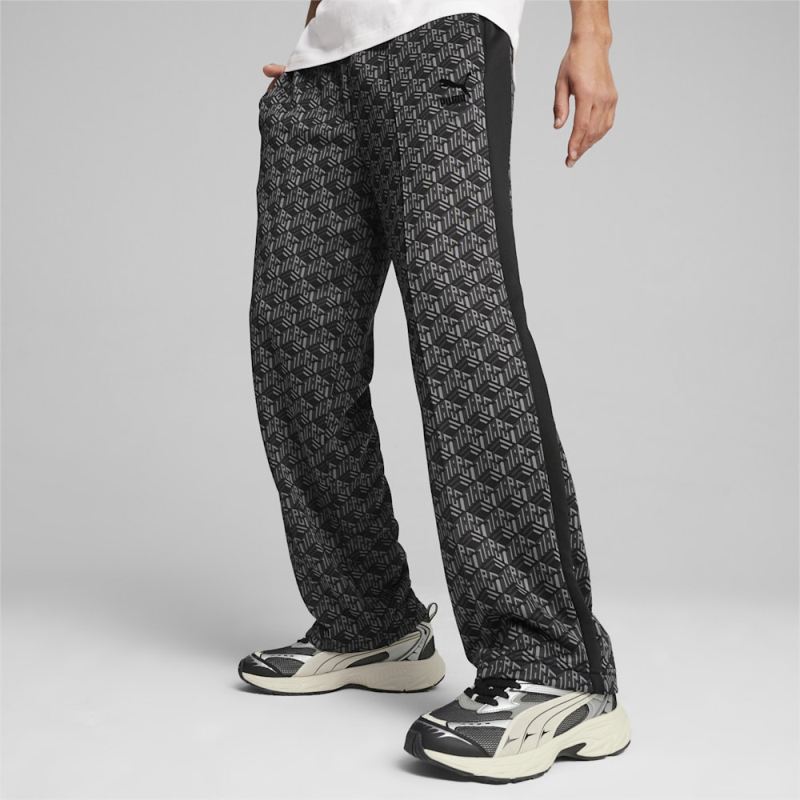 Puma | Men's T7 Straight Track Pants - Black-AOP