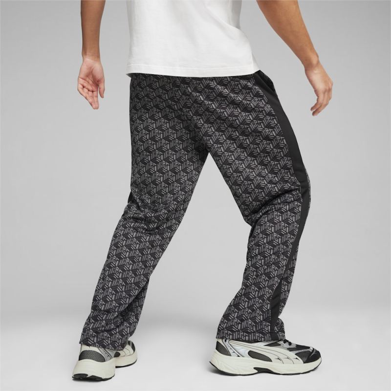 Puma | Men's T7 Straight Track Pants - Black-AOP