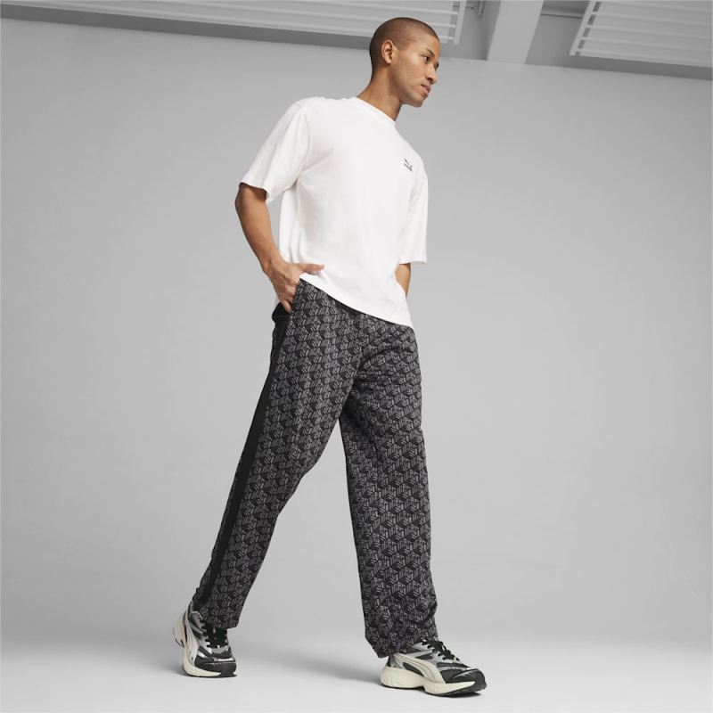 Puma | Men's T7 Straight Track Pants - Black-AOP