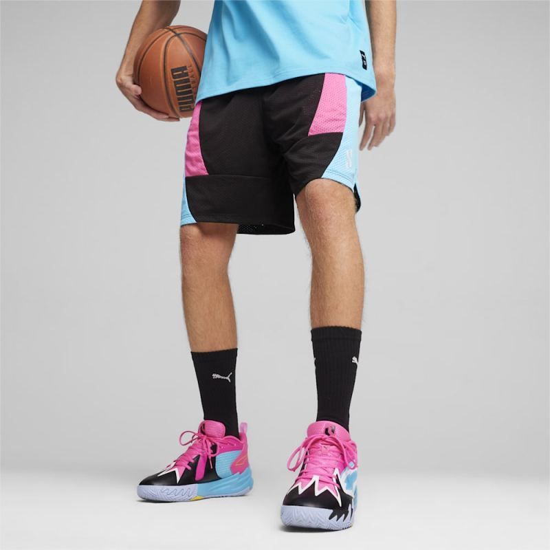 Puma | Men's Scoot x Northern Lights Shorts - Black-Bright Aqua-Glowing Pink