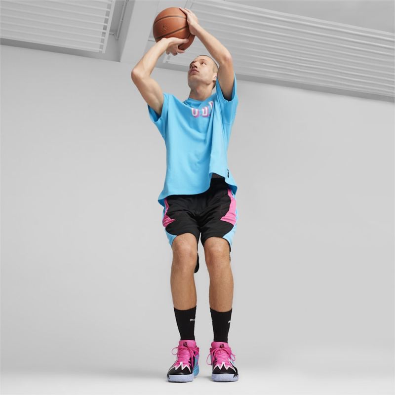 Puma | Men's Scoot x Northern Lights Shorts - Black-Bright Aqua-Glowing Pink