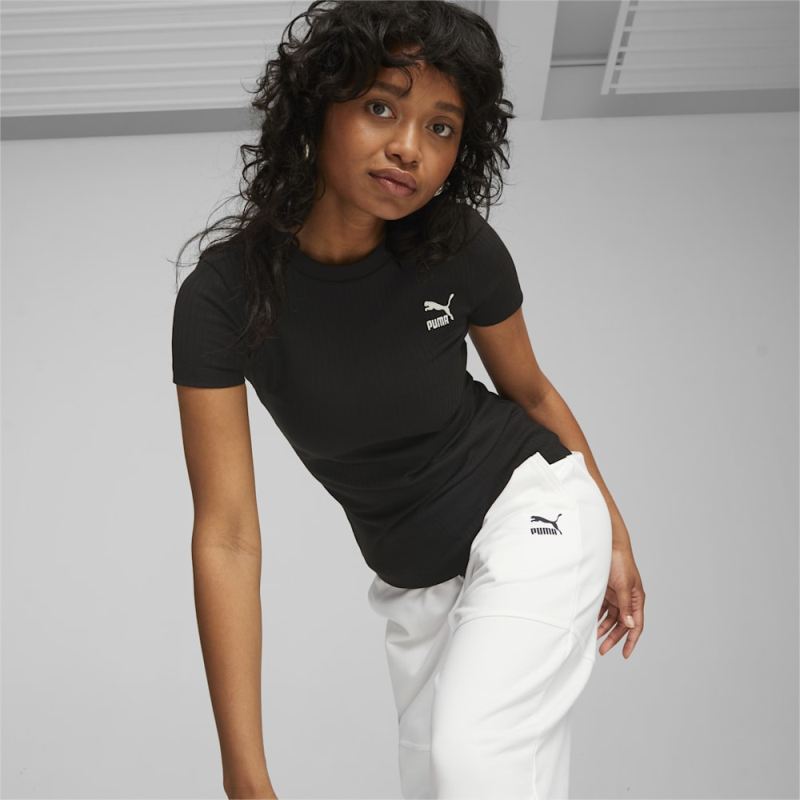 Puma | Women's Classics Ribbed Slim Tee - Black