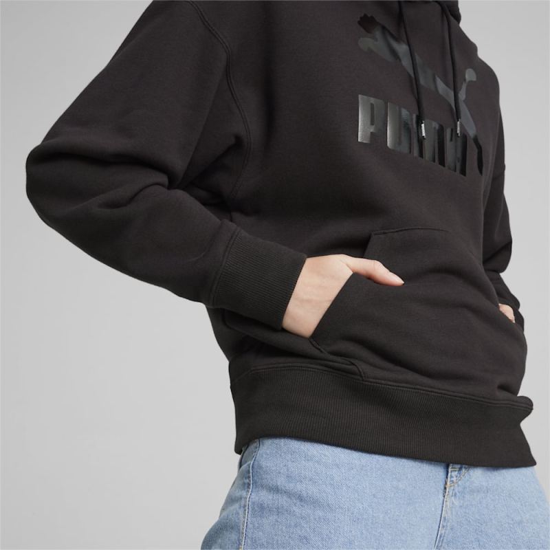 Puma | Women's CLASSICS Shiny Logo Hoodie - Black