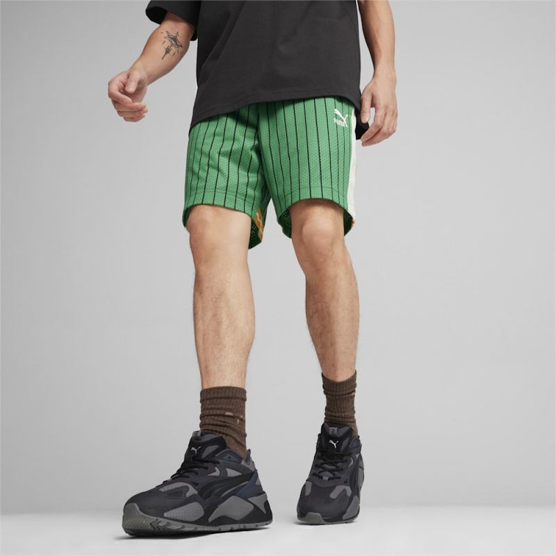 Puma | Men's For the Fanbase T7 Mesh Shorts - Archive Green-AOP - Click Image to Close