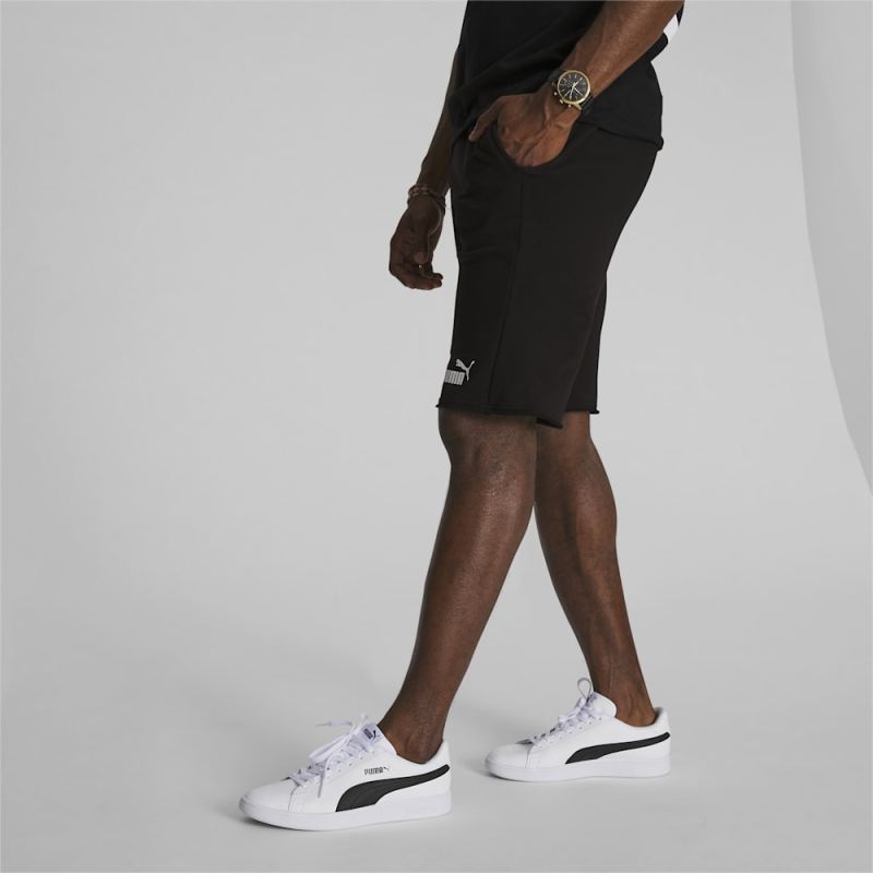 Puma | Men's Essentials+ 12" Shorts - Cotton Black-White - Click Image to Close