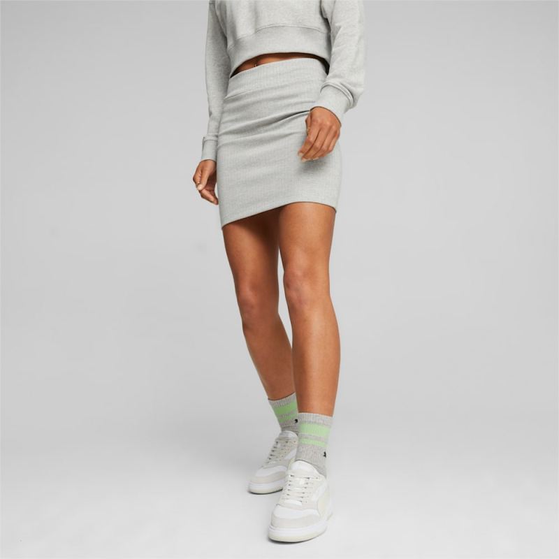 Puma | Women's Classics Ribbed Skirt - Light Gray Heather