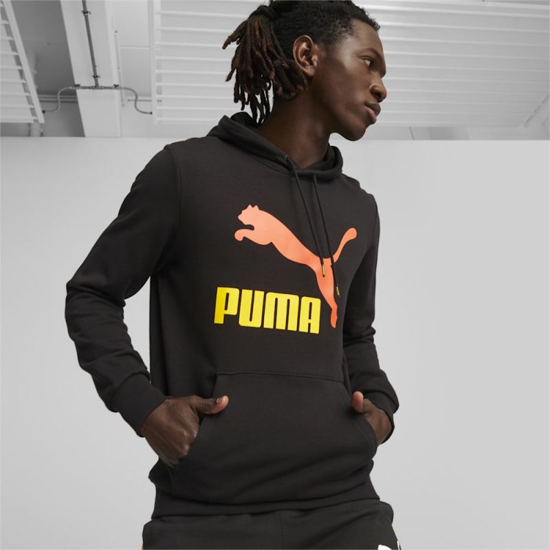 Puma | Men's Classics Logo Hoodie - Black-Hot Heat - Click Image to Close