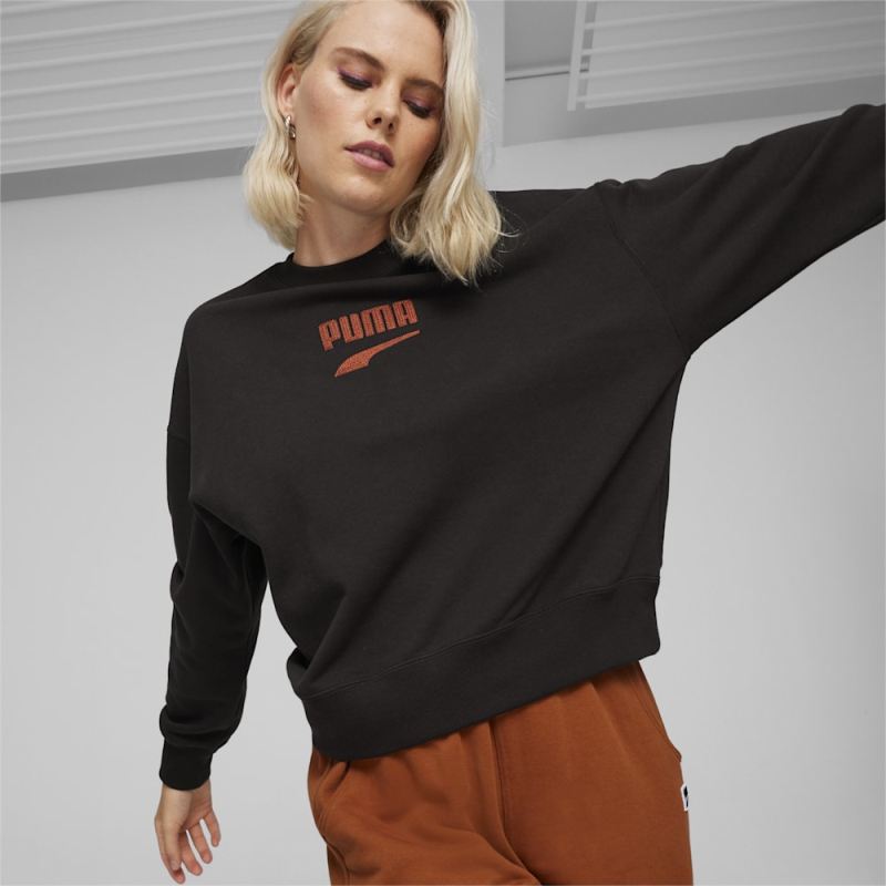 Puma | Women's DOWNTOWN Oversized Crew - Black - Click Image to Close