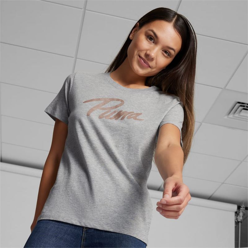 Puma | Women's Iridescent Logo Tee - Light Gray Heather