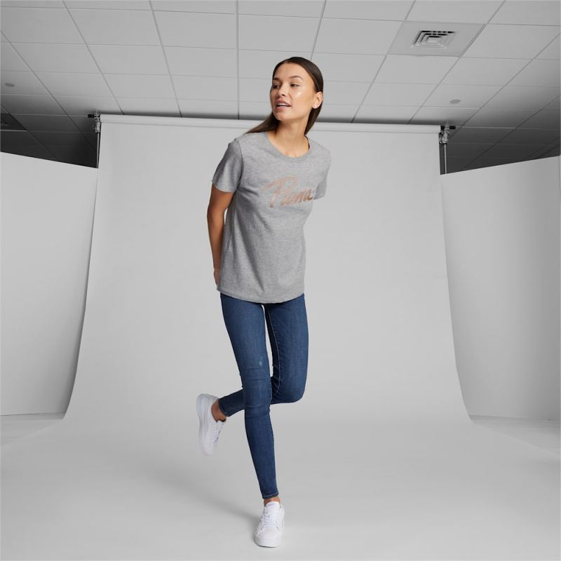 Puma | Women's Iridescent Logo Tee - Light Gray Heather