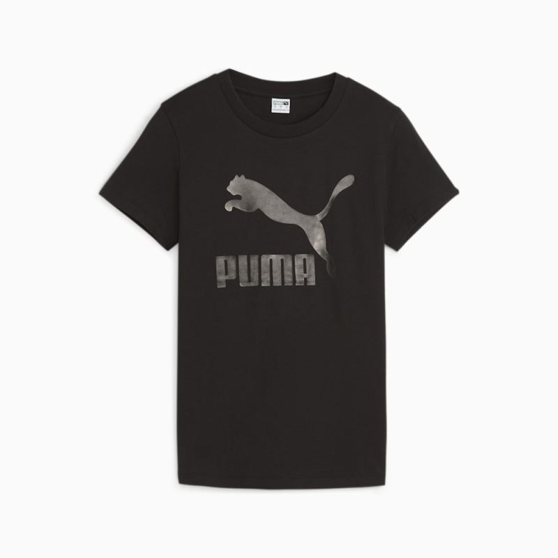 Puma | Women's CLASSICS Shiny Logo Tee - Black - Click Image to Close