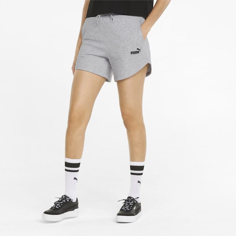 Puma | Women's Essentials High Waist Shorts - Light Gray Heather - Click Image to Close