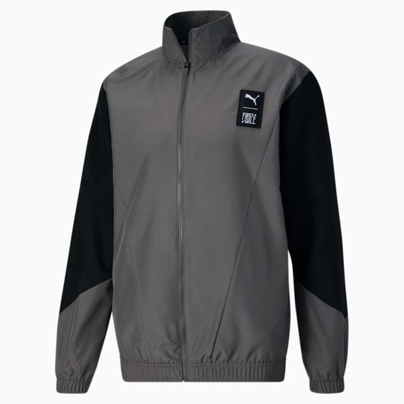 Puma | Men's x FIRST MILE Woven Full-Zip Running Jacket - CASTLEROCK-Black