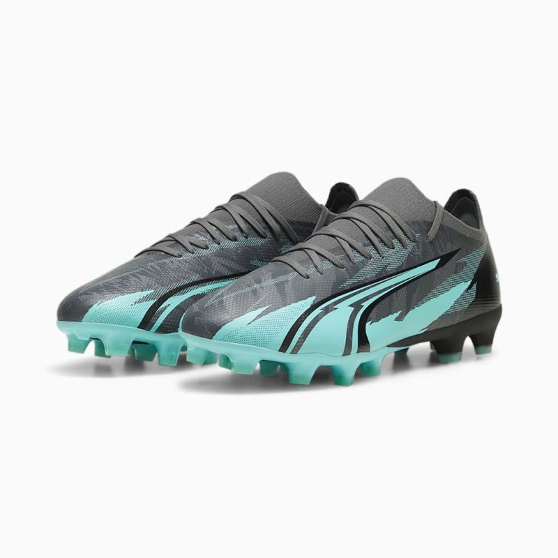 Puma | Men's ULTRA MATCH RUSH FG/AG Soccer Cleats - Strong Gray-White-Elektro Aqua