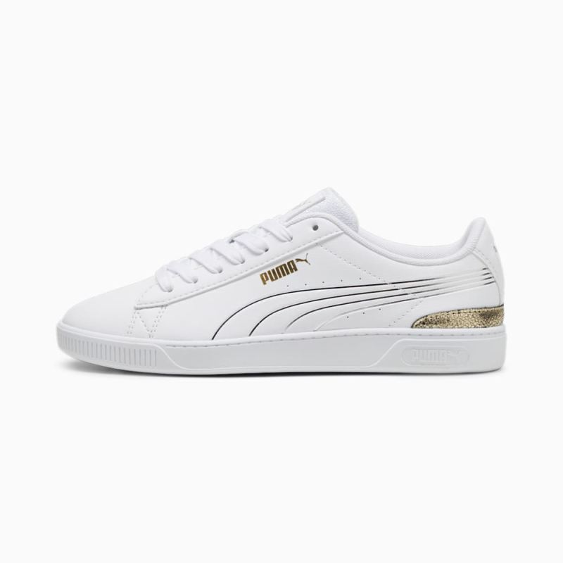 Puma | Women's Vikky v3 Metallic Shine Sneakers - White-Gold-Silver