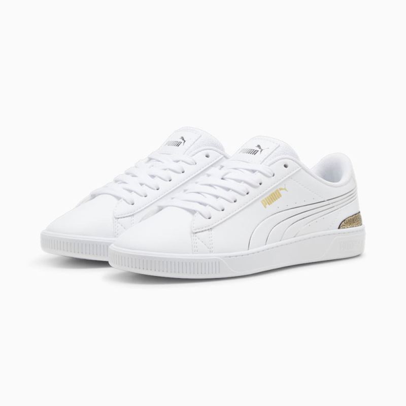 Puma | Women's Vikky v3 Metallic Shine Sneakers - White-Gold-Silver